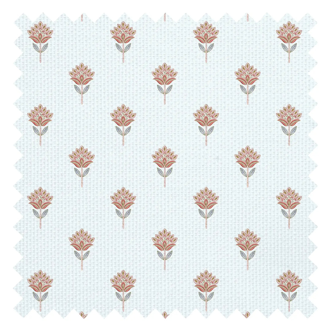 Threaded Flora Fabric in Red and Soft Blue