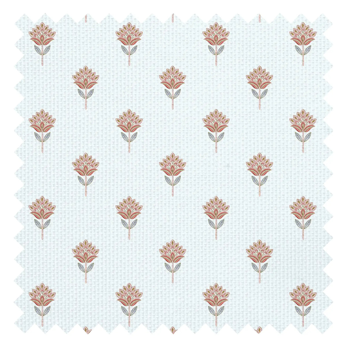 Threaded Flora Fabric in Red and Soft Blue