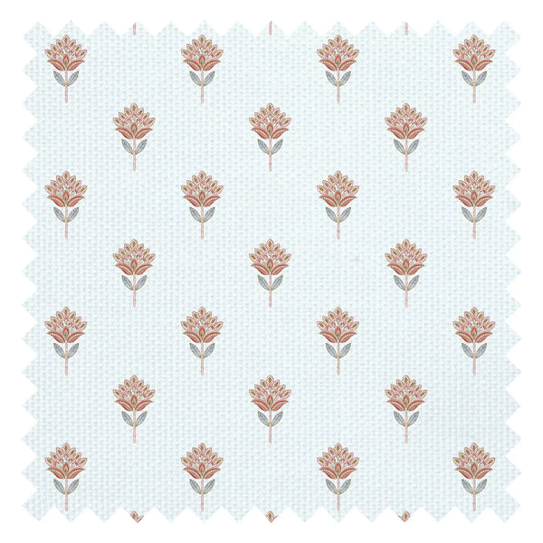 Threaded Flora Fabric in Red and Soft Blue