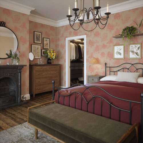 Toile De Jouy Wallpaper in Coral