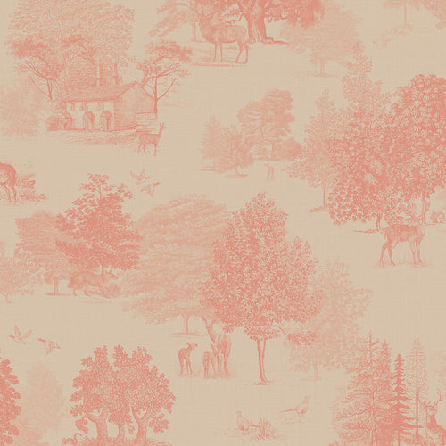 Toile De Jouy Wallpaper in Coral