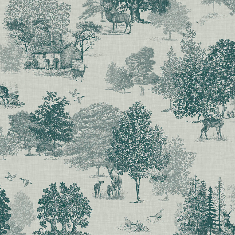 Toile De Jouy Wallpaper in Deep Teal