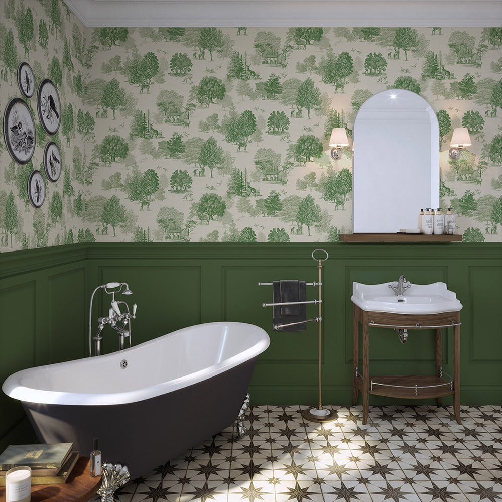 Toile De Jouy Wallpaper in Fern Green