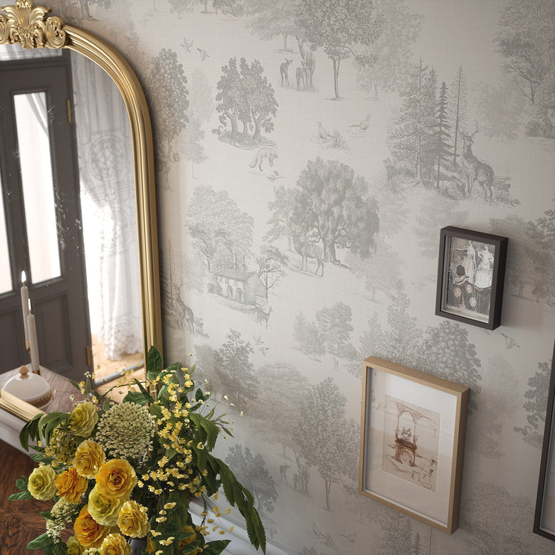 Toile De Jouy Wallpaper in Greige