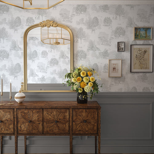 Toile De Jouy Wallpaper in Greige