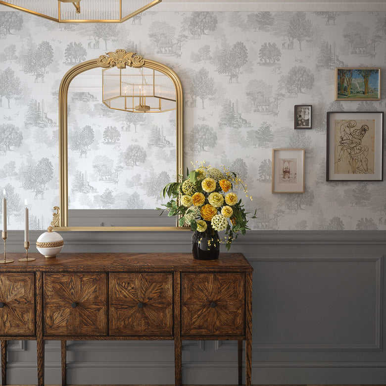 Toile De Jouy Wallpaper in Greige