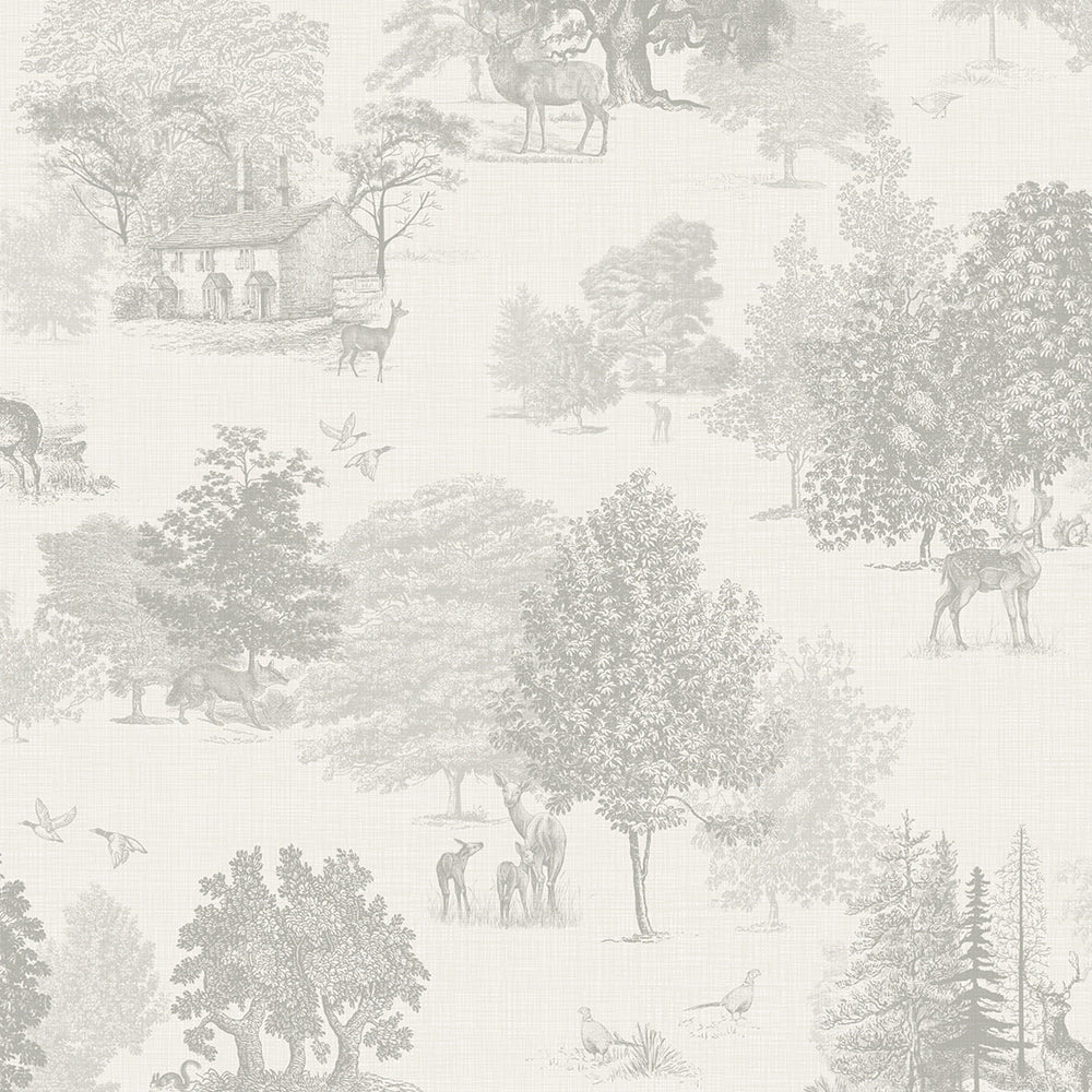 Toile De Jouy Wallpaper in Greige