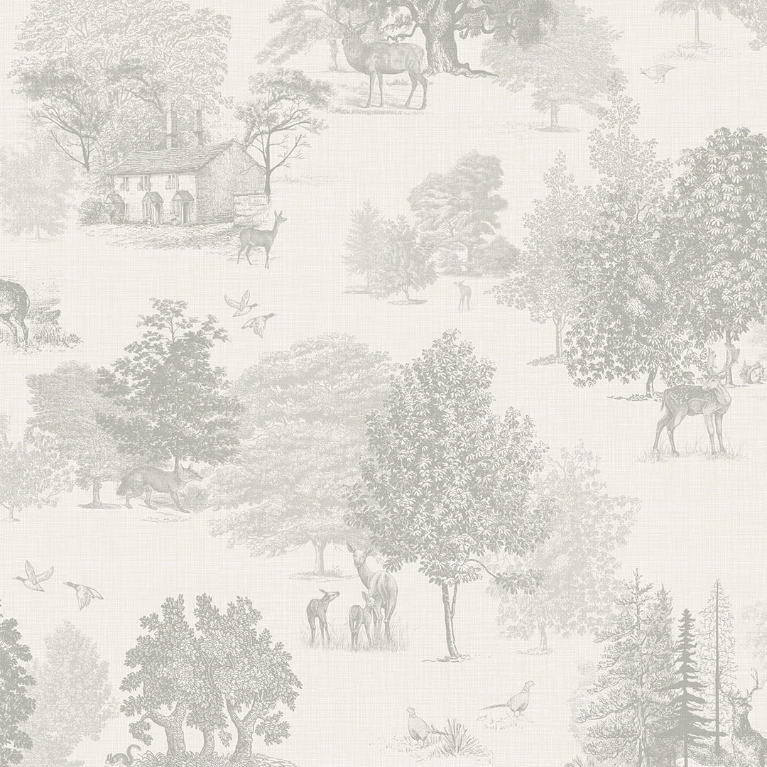 Sample of Toile De Jouy Wallpaper in Greige