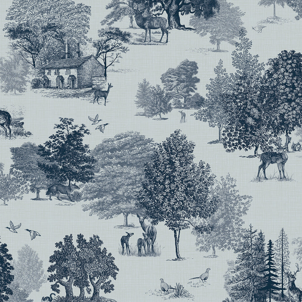 Toile De Jouy Wallpaper in Ink Blue