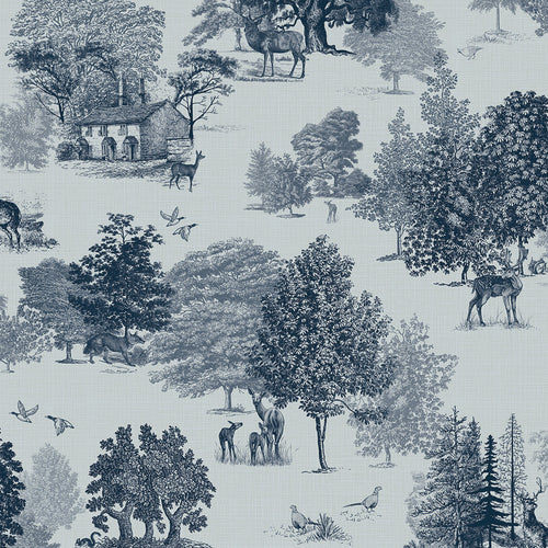 Sample of Toile De Jouy Wallpaper in Ink Blue