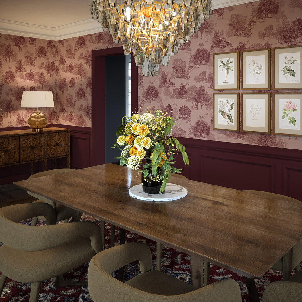 Toile De Jouy Wallpaper in Red Berry