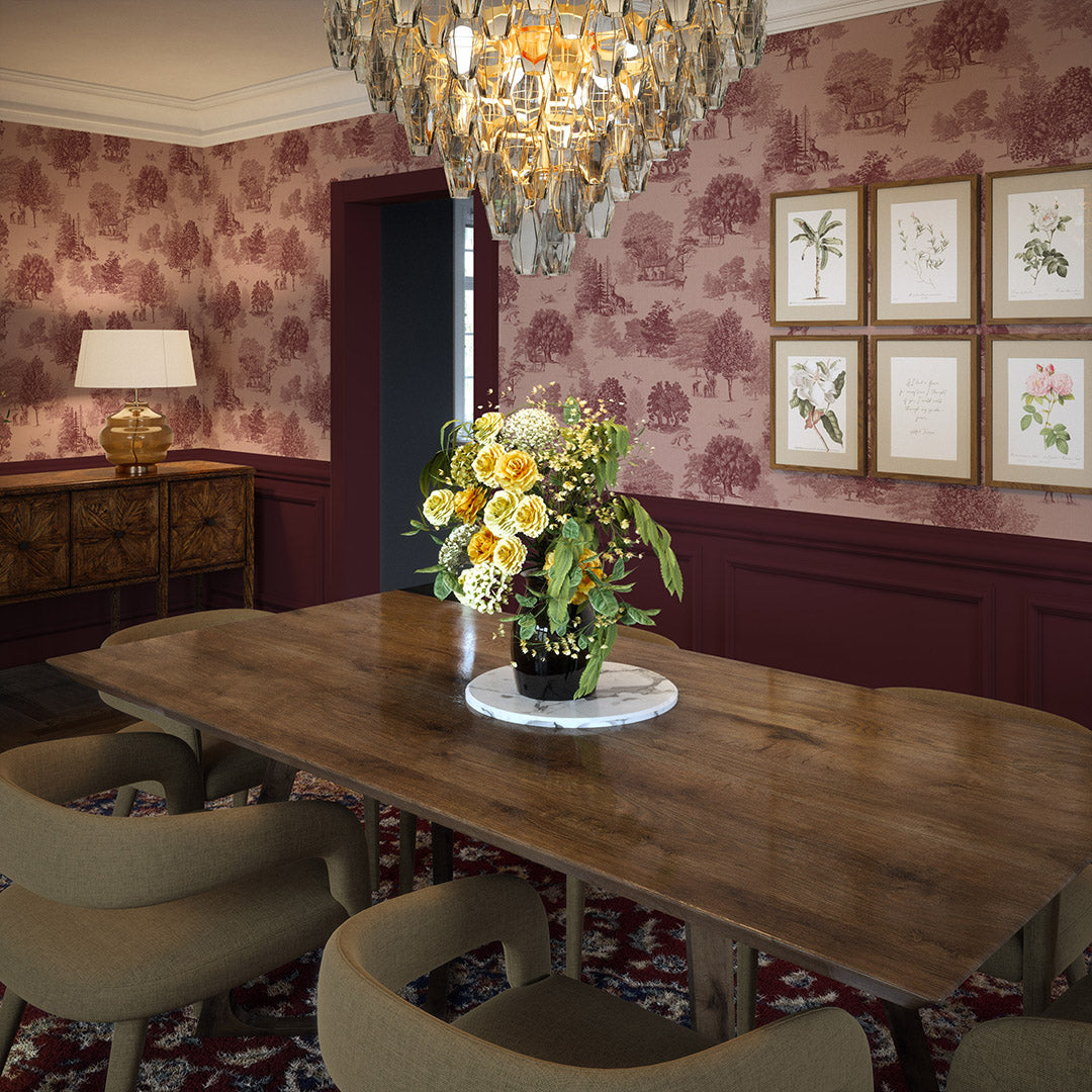 Toile De Jouy Wallpaper in Red Berry
