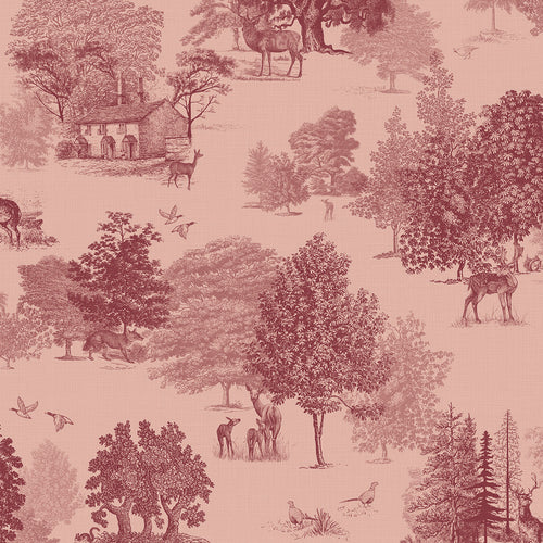 Sample of Toile De Jouy Wallpaper in Red Berry