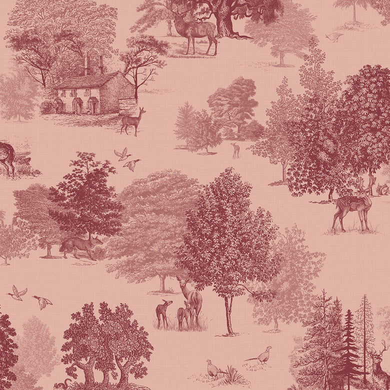 Sample of Toile De Jouy Wallpaper in Red Berry