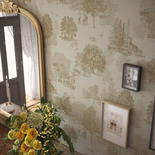 Toile De Jouy Wallpaper in Sandstorm