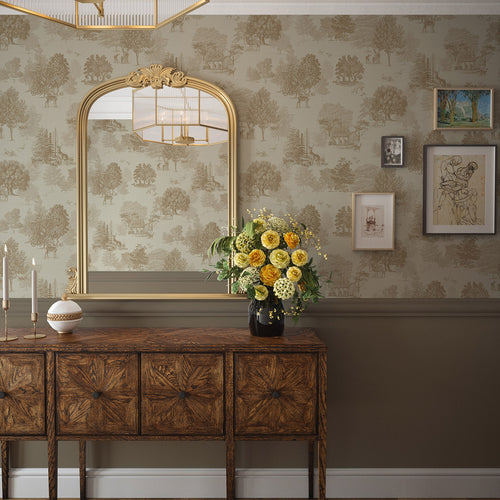 Toile De Jouy Wallpaper in Sandstorm