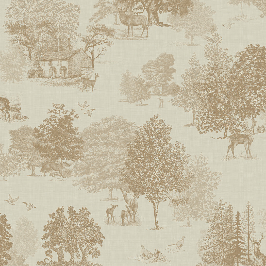 Sample of Toile De Jouy Wallpaper in Sandstorm