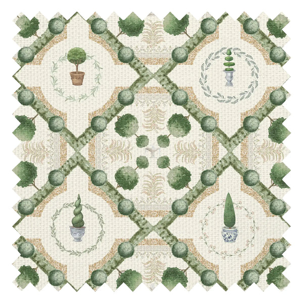 Topiary Perfection Fabric in Greens on Parchment Cream
