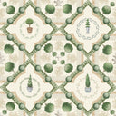 Topiary Perfection Wallpaper in Greens on Parchment Cream