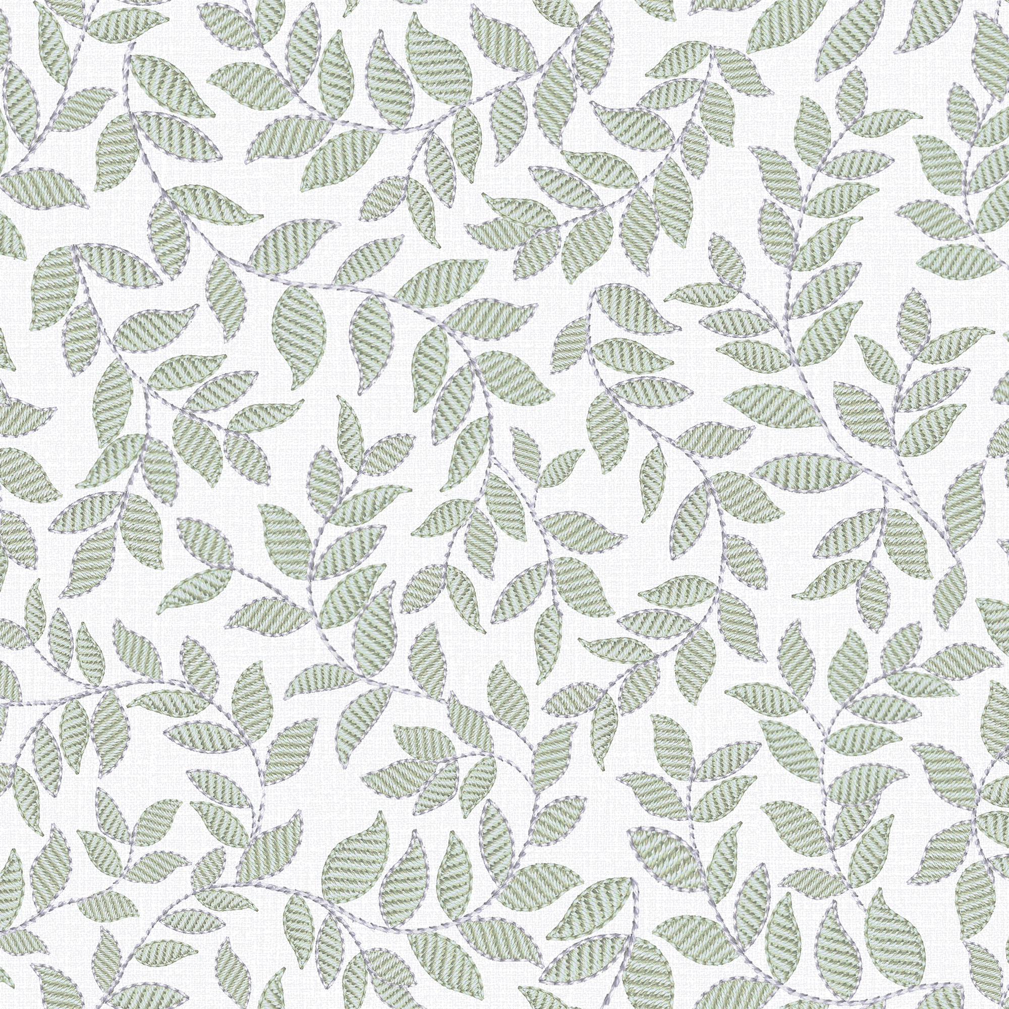 Wallpaper pattern of green trailing leaves on a mint background.
