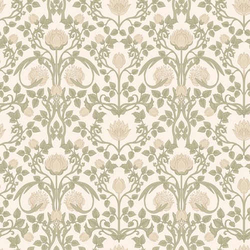 Tulip Garden Wallpaper in Sage and Cream on Soft Cream