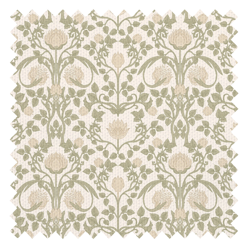 Tulip Garden Fabric in Sage and Cream on Soft Cream
