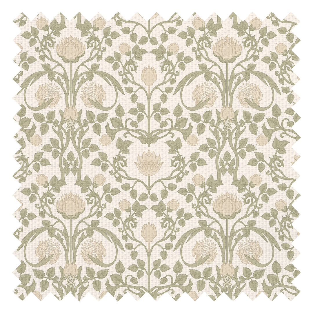 Tulip Garden Fabric in Sage and Cream on Soft Cream