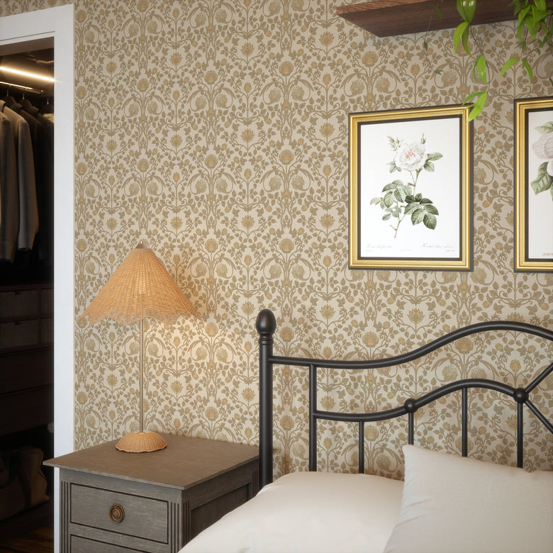 Tulip Garden Wallpaper in Soft Brown and Tan on Light Brown