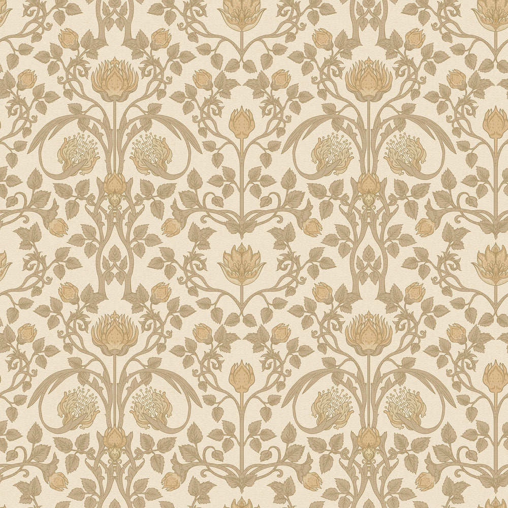 Tulip Garden Wallpaper in Soft Brown and Tan on Light Brown