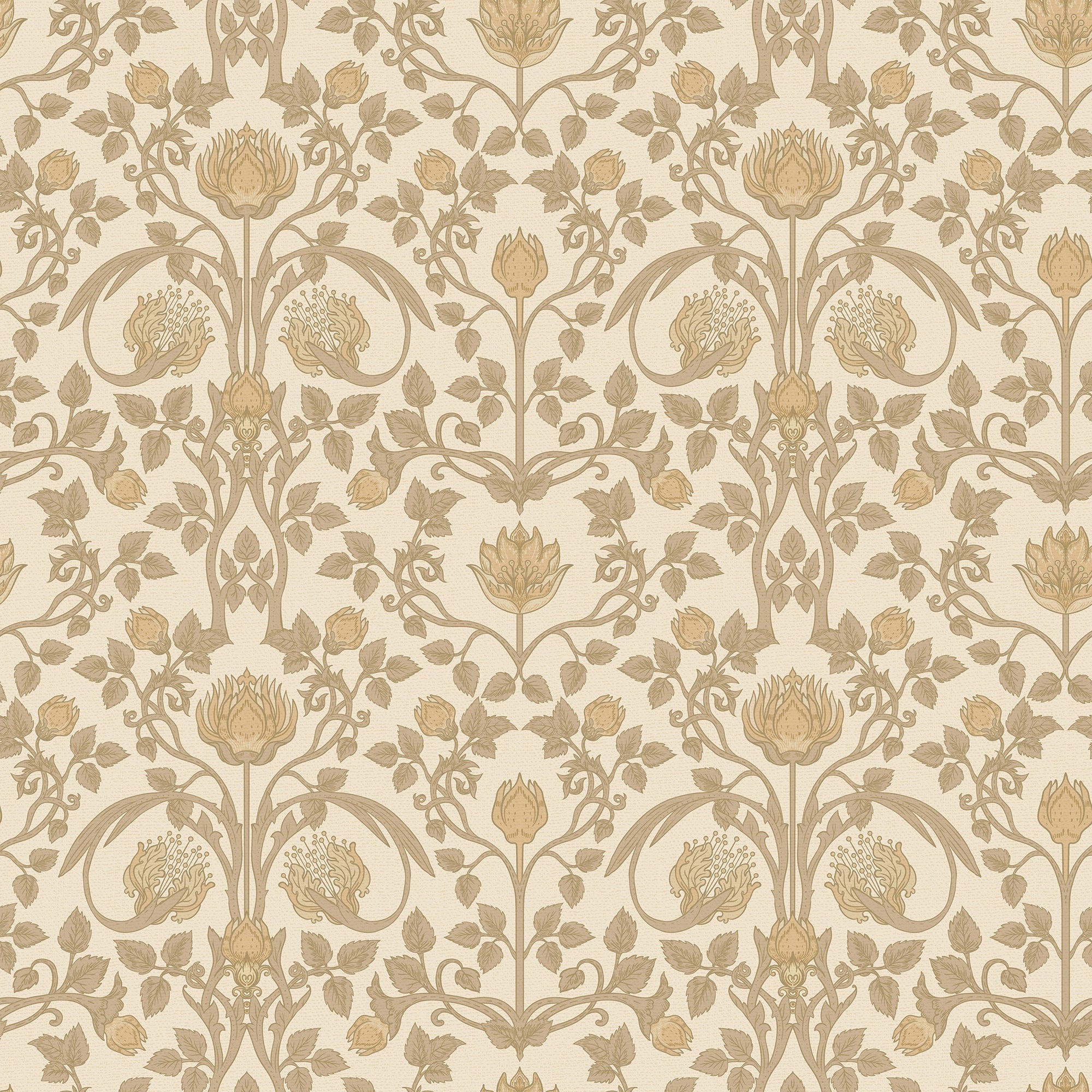 Tulip Garden Wallpaper in Soft Brown and Tan on Light Brown