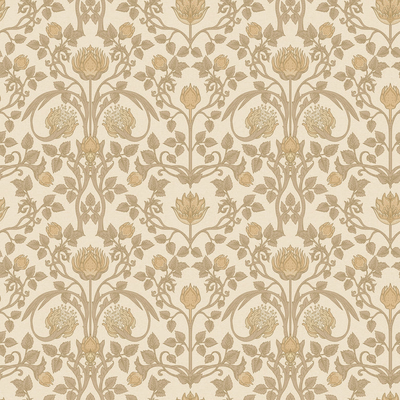 Tulip Garden Wallpaper in Soft Brown and Tan on Light Brown