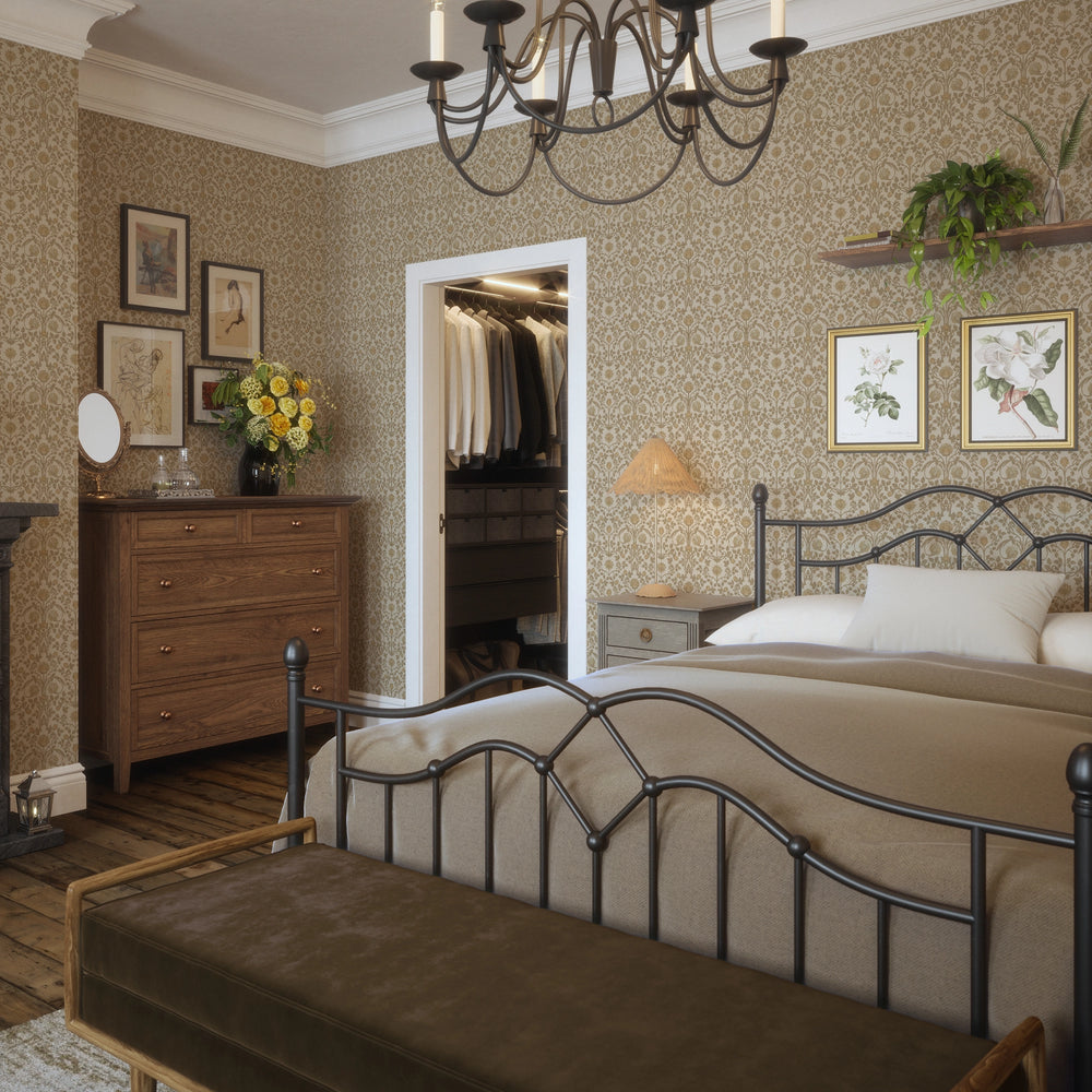 Tulip Garden Wallpaper in Soft Brown and Tan on Light Brown