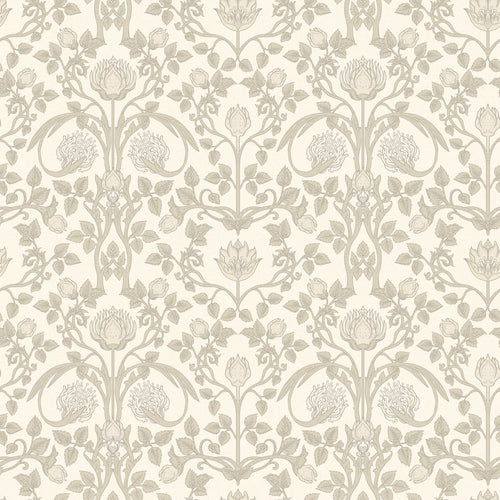 Tulip Garden Wallpaper in Stone and Natural on Rich Cream