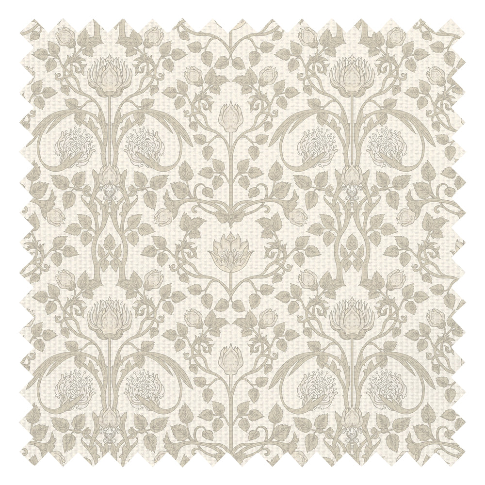 Tulip Garden Fabric in Stone and Natural on Rich Cream