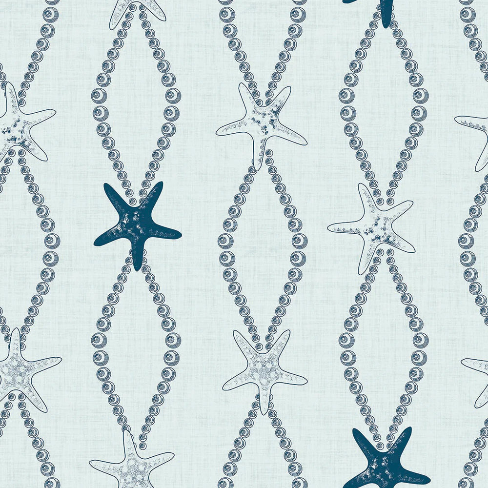 Underwater Treasure Wallpaper in Classic Navy on Duck Egg