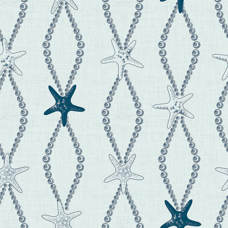 Underwater Treasure Wallpaper in Classic Navy on Duck Egg