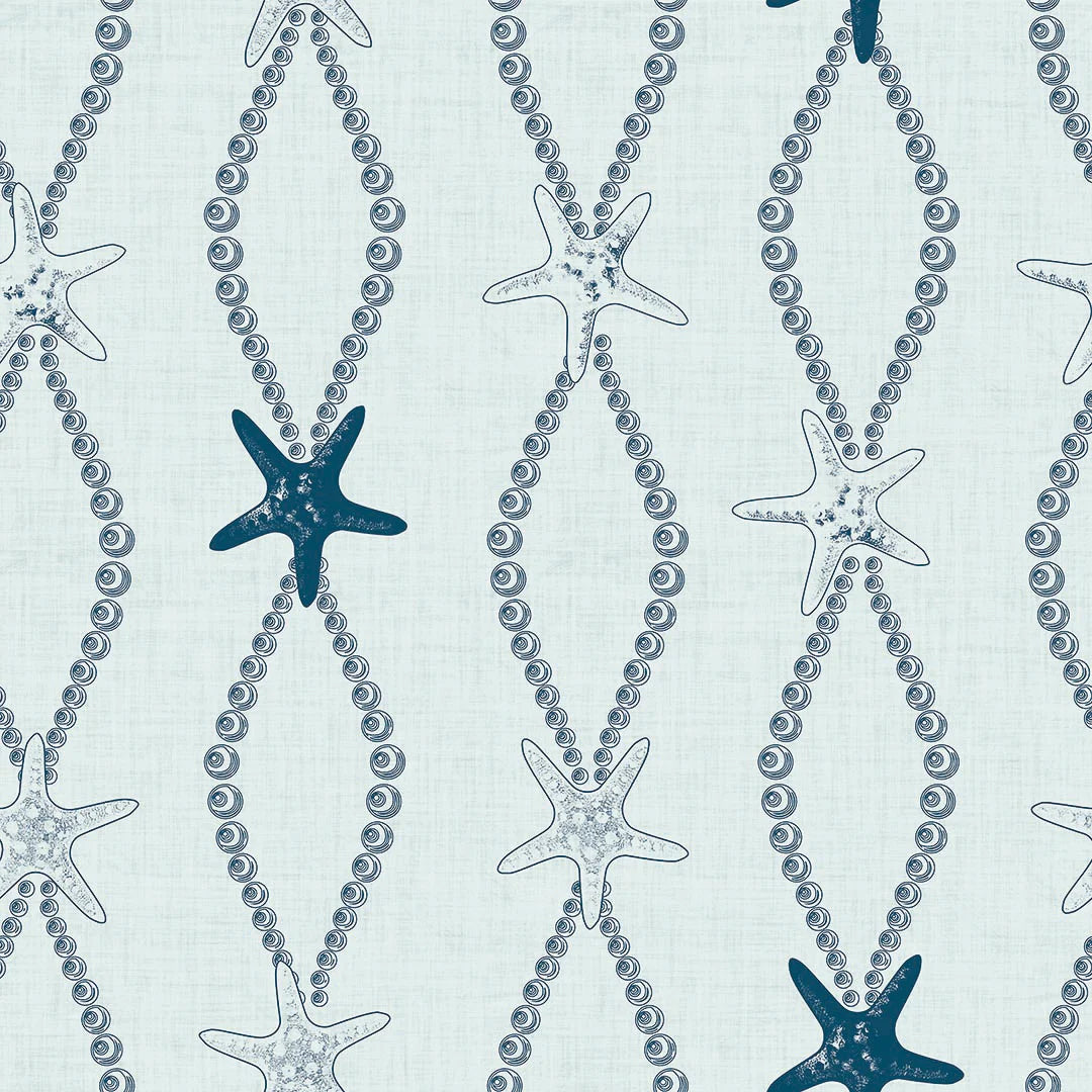 Sample of Underwater Treasure Wallpaper in Classic Navy on Duck Egg