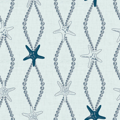 Sample of Underwater Treasure Wallpaper in Classic Navy on Duck Egg