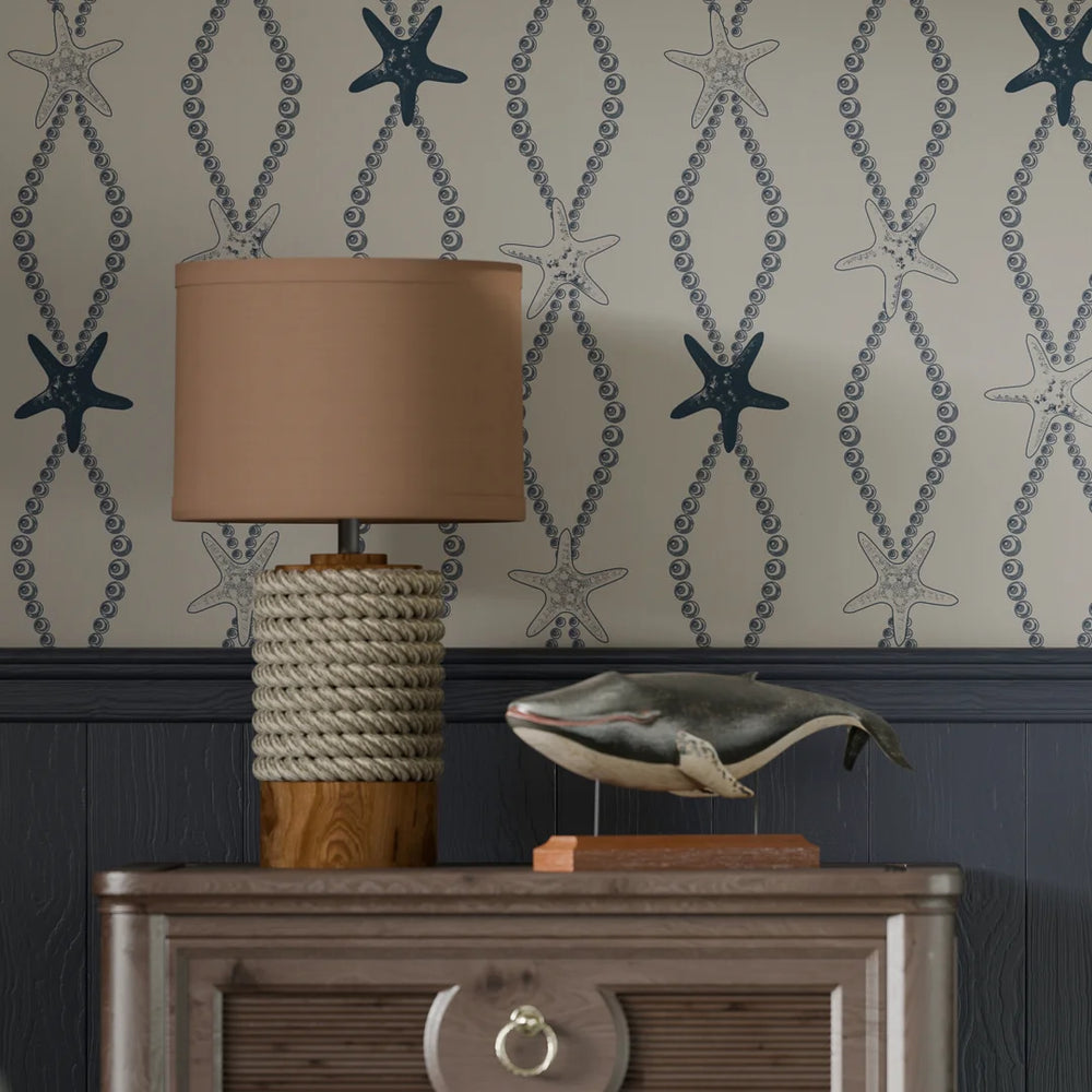 Underwater Treasure Wallpaper in Classic Navy on Pearl White