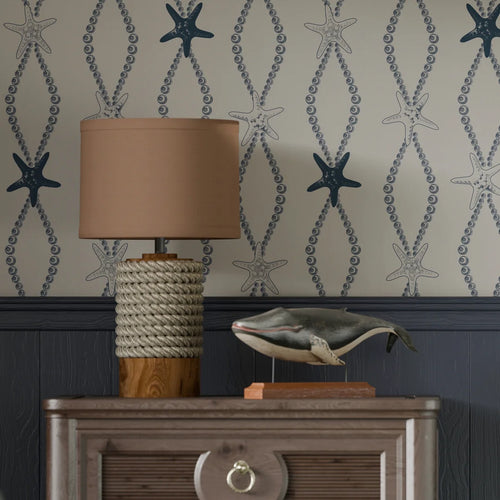 Underwater Treasure Wallpaper in Classic Navy on Pearl White