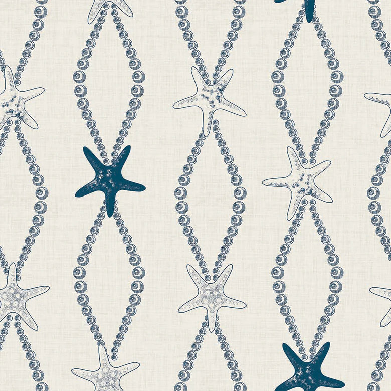 Sample of Underwater Treasure Wallpaper in Classic Navy on Pearl White