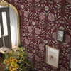 Vintage Trellis Wallpaper in Pistachio and Mulberry on Fig