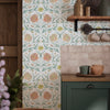 Vintage Trellis Wallpaper in Silt Green, Peach and Yellow