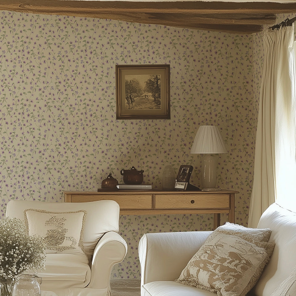 Violet Wallpaper in Vintage Cream