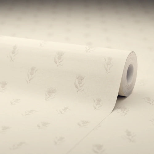 Wee Thistle Wallpaper in Castle Stone on Vintage Cream