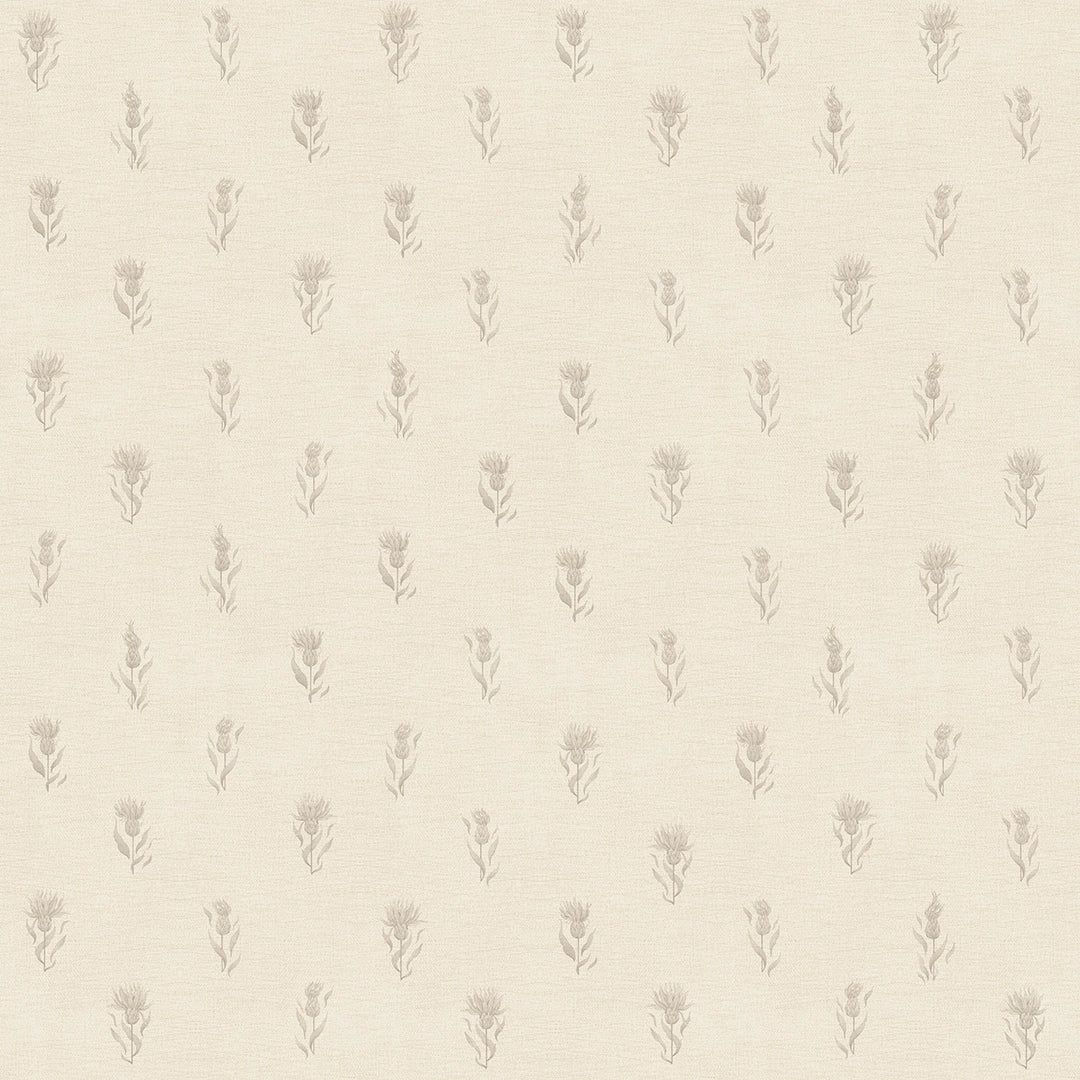 Wee Thistle Wallpaper in Castle Stone on Vintage Cream