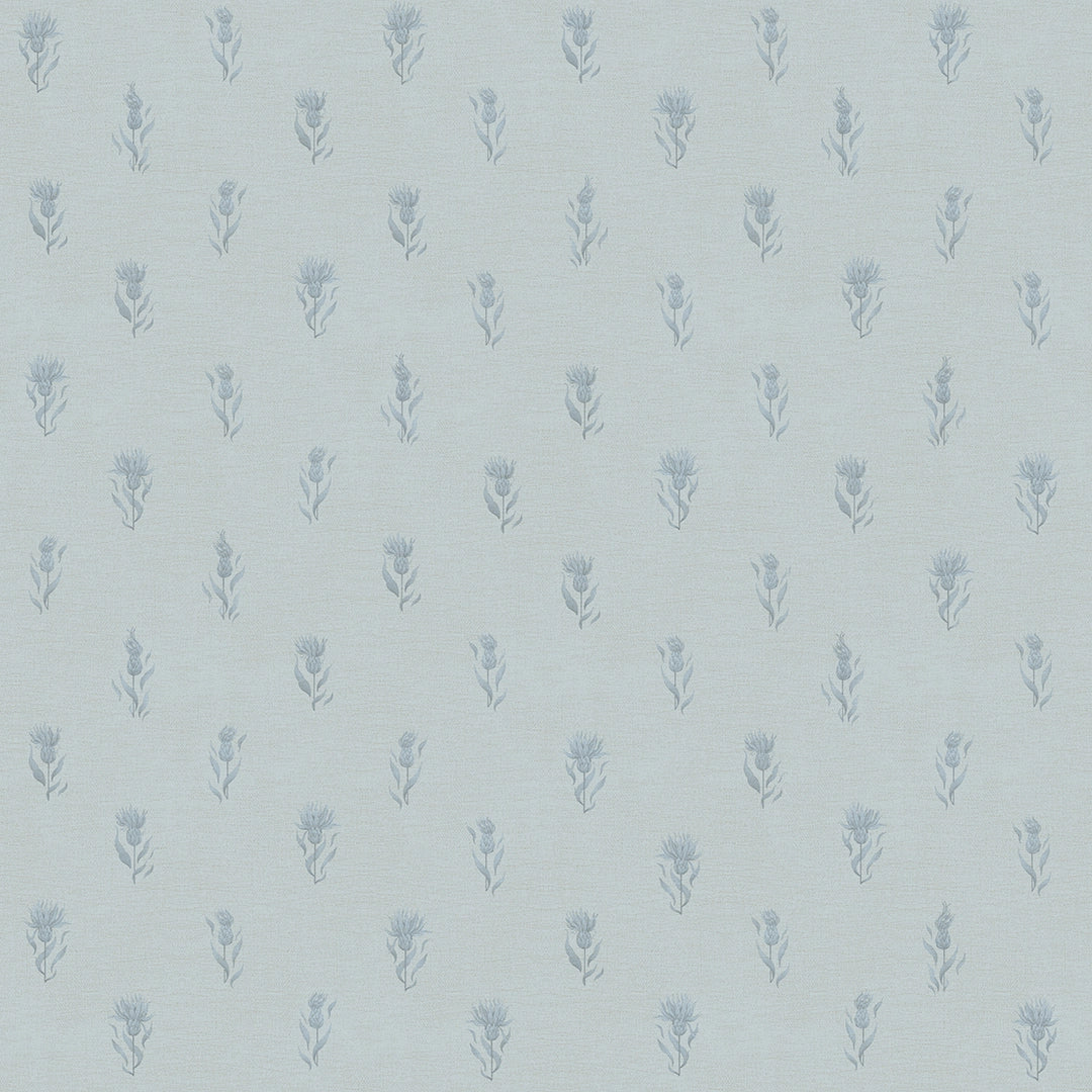 Wee Thistle Wallpaper in Cornflower Blue on Mineral Mist