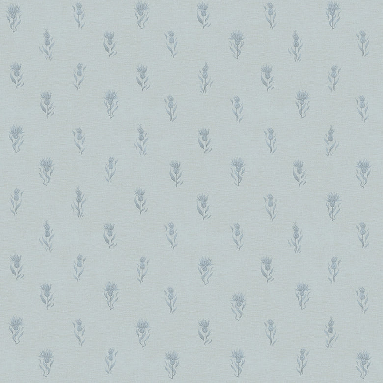 Sample of Wee Thistle Wallpaper in Cornflower Blue on Mineral Mist