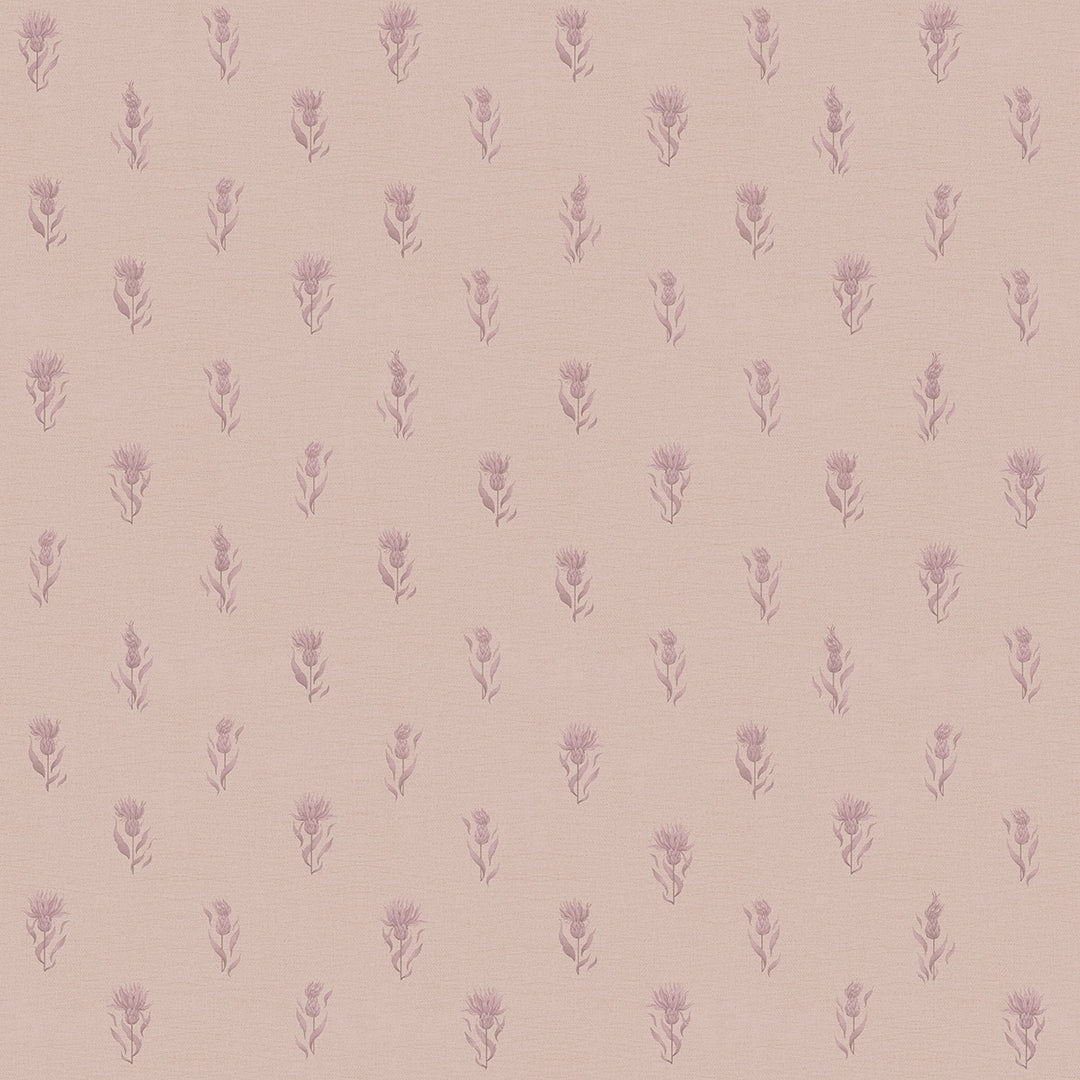 Wee Thistle Wallpaper in French Mauve on Vintage Rose