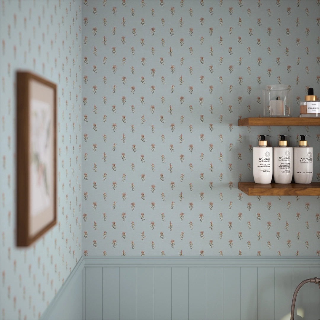 Wee Thistle Wallpaper in Mineral Mist